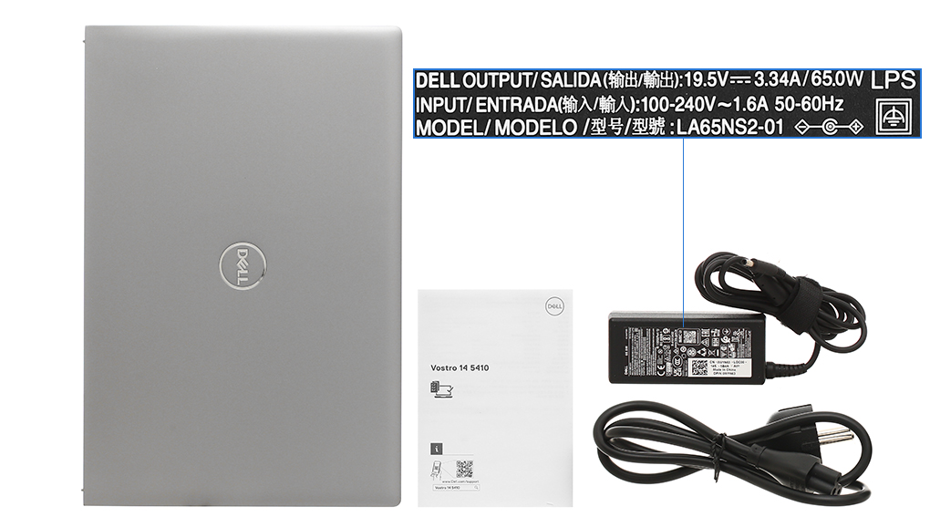Bộ sản phẩm gồm: Dây nguồn, Sách hướng dẫn, Thùng máy, Sạc Laptop Dell