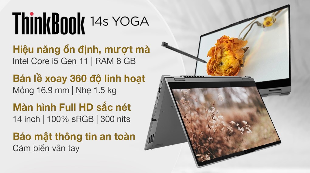 Laptop Lenovo ThinkBook 14s Yoga ITL i5 1135G7/8GB/512GB/Touch/Pen/Win10 (20WE004CVN)