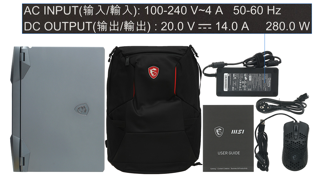 Bộ sản phẩm gồm: Dây nguồn, Sách hướng dẫn, Balo ( Trong thùng máy ) , Chuột ( Trong thùng máy ) , Sạc Laptop MSI
