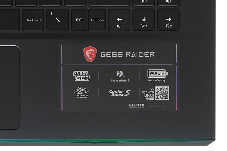 Laptop MSI Gaming GE66 Raider 11UG i7 11800H/16GB/2TB SSD/8GB RTX3070/360Hz/Balo/Chuột/Win10 (258VN) Màu Đen