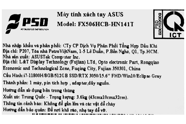 Laptop Asus TUF Gaming FX506HCB i7 11800H/8GB/512GB/4GB RTX3050/144Hz/Win10 (HN141T) Màu Xám