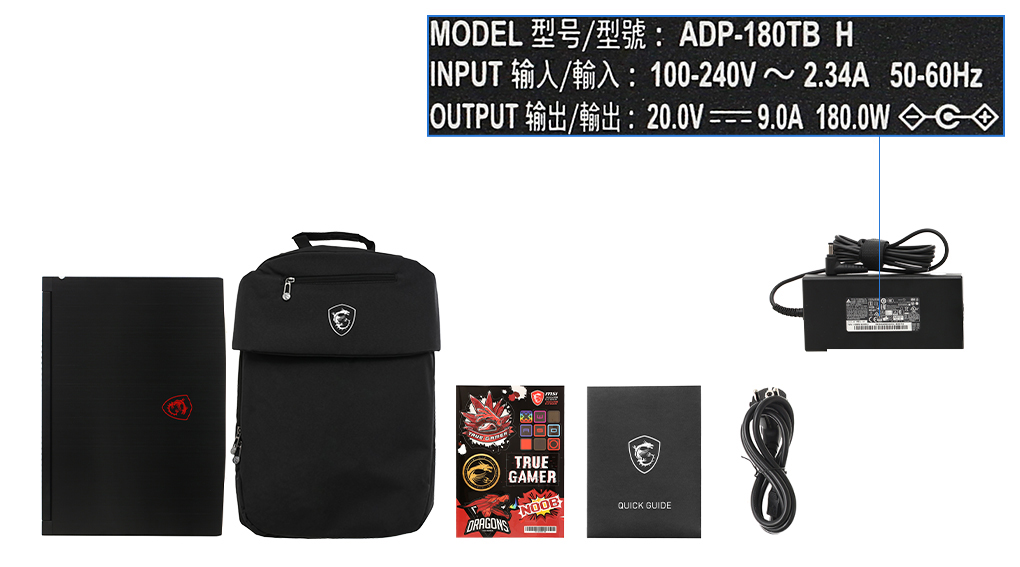 Bộ sản phẩm gồm: Dây nguồn, Sách hướng dẫn, Balo ( Trong thùng máy ) , Thùng máy, Sạc Laptop MSI, Sticker ( Áp dụng tùy sản phẩm )