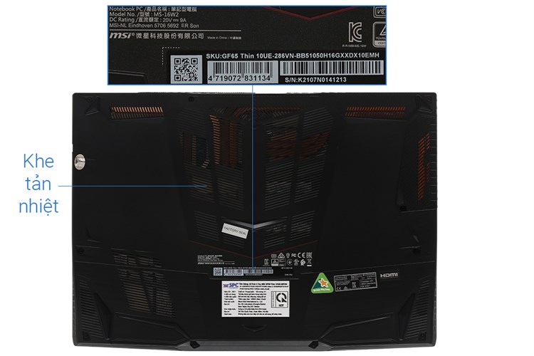 Laptop MSI Gaming GF65 Thin 10UE i5 10500H/16GB/512GB/6GB RTX3060 Max-Q/144Hz/Balo/Win10 (286VN) Màu Đen