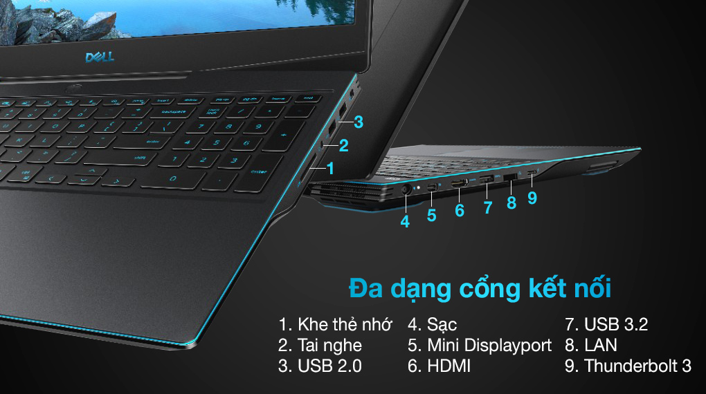 Dell Gaming G3 i7 10750H (P89F002G3500B) - Cổng kết nối