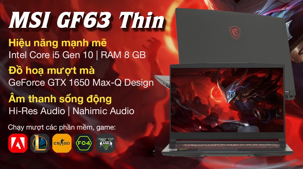 Laptop MSI Gaming GF63 Thin 10SC i5 10500H (622VN) | Có trả góp