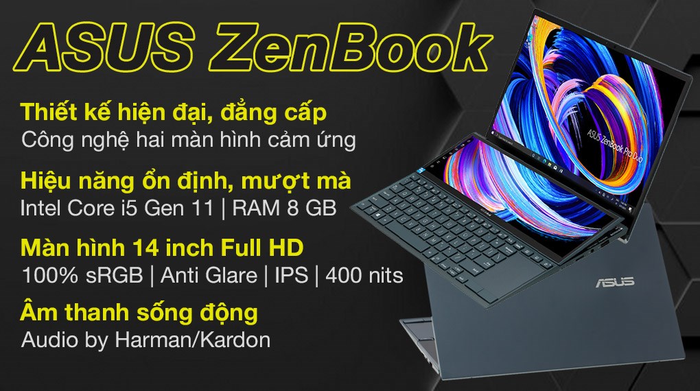 Laptop Asus ZenBook Duo UX482EA i5 1135G7/8GB/512GB/Touch/Pen/Túi/Stand/Win10 (KA081T)