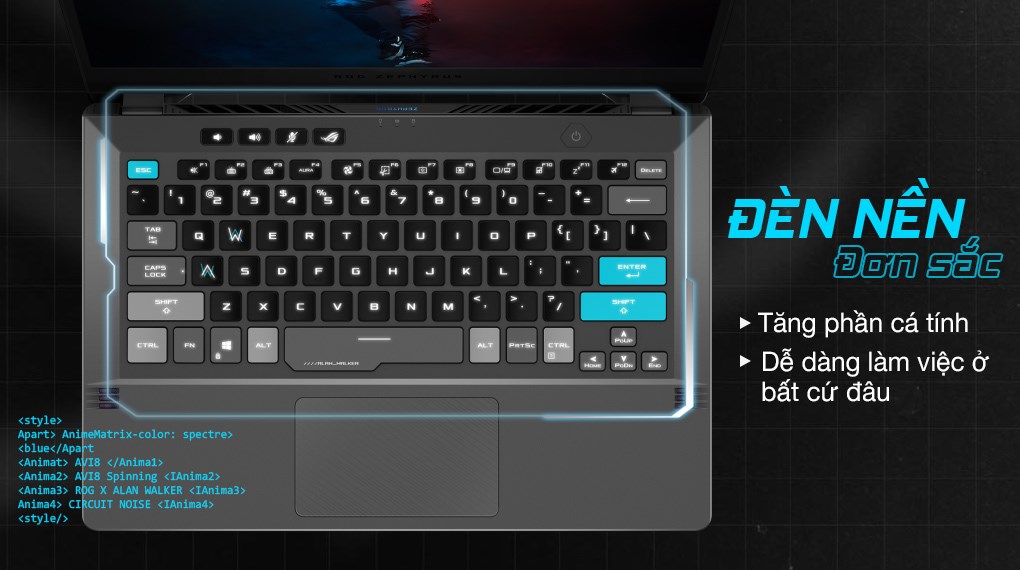 Laptop Asus ROG Zephyrus G14 Alan Walker GA401QEC R9 5900HS/16GB 1TB/4GB RTX3050Ti/120Hz/Túi/Win10 (K2064T)