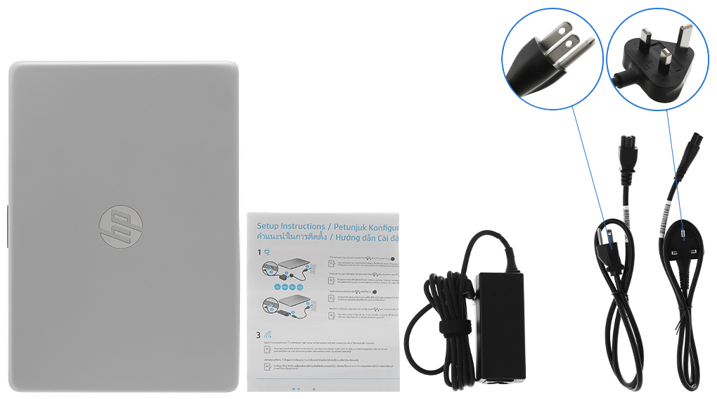 Bộ sản phẩm gồm: Dây nguồn ( 2 dây ) , Sách hướng dẫn, Thùng máy, Sạc Laptop HP