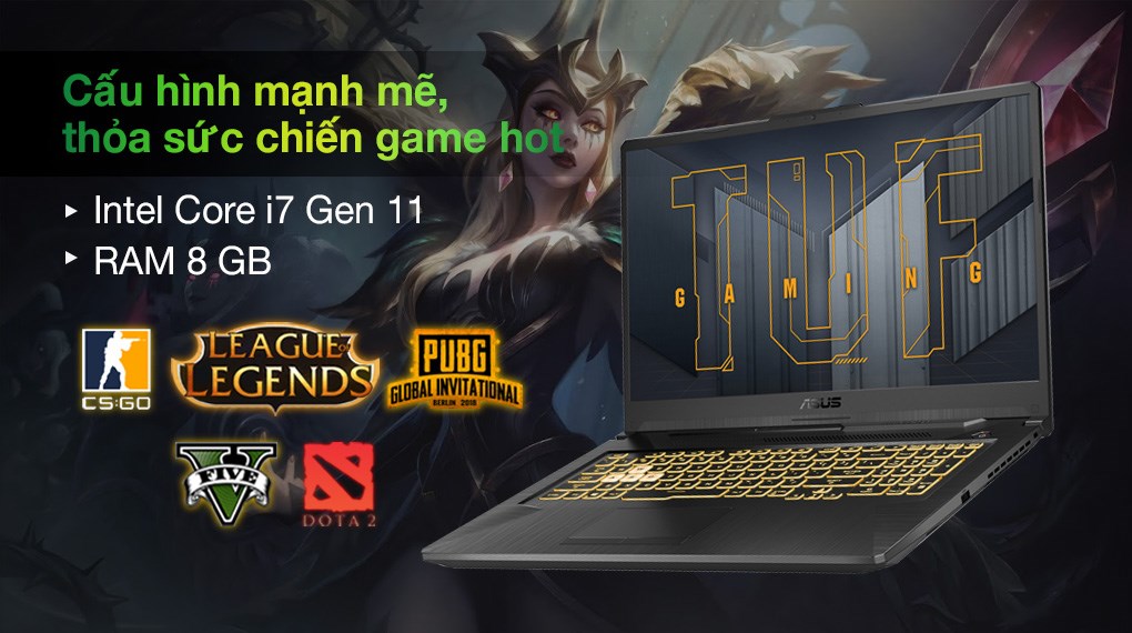 Laptop Asus TUF Gaming FX706HC i7 11800H/8GB/512GB/4GB RTX3050/144Hz/Win10 (HX009T)