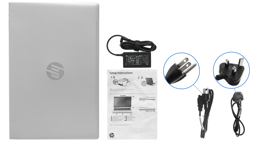 Bộ sản phẩm gồm: Dây nguồn ( 2 dây ) , Sách hướng dẫn, Thùng máy, Sạc Laptop HP