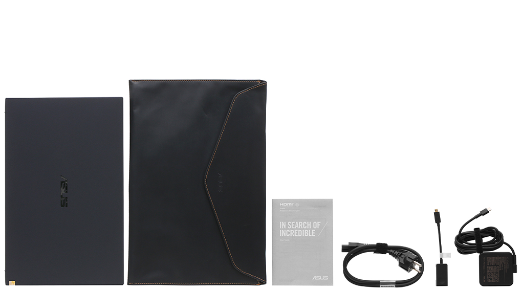 Bộ sản phẩm gồm: Sách hướng dẫn, Bao da, Thùng máy, Cáp ( Chuyển cổng LAN ) , Sạc Laptop Asus