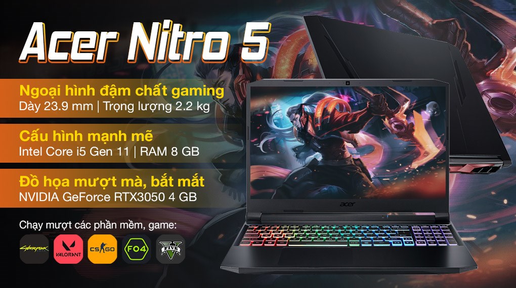 ACER Nitro 5: Core i5 11400H/15.6in FHD IPS 144Hz/RTX3050/còn BH 10th - 2