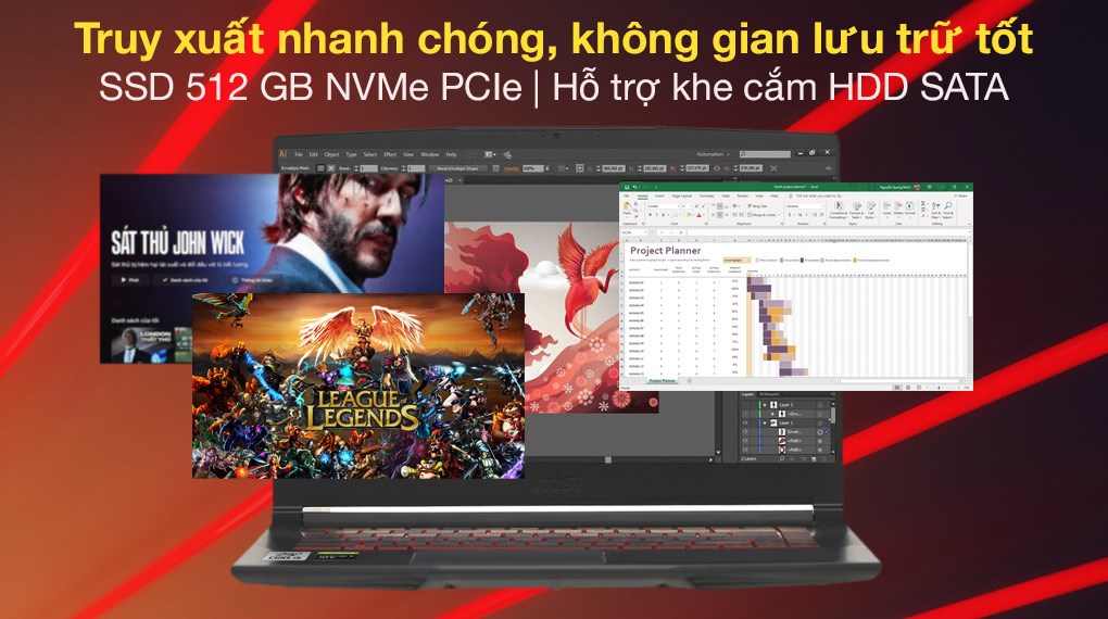 Laptop MSI Gaming GF63 Thin 10SC i7 10750H/8GB/512GB/4GB GTX1650 Max-Q/144Hz/Balo/Chuột/Win10 (480VN)