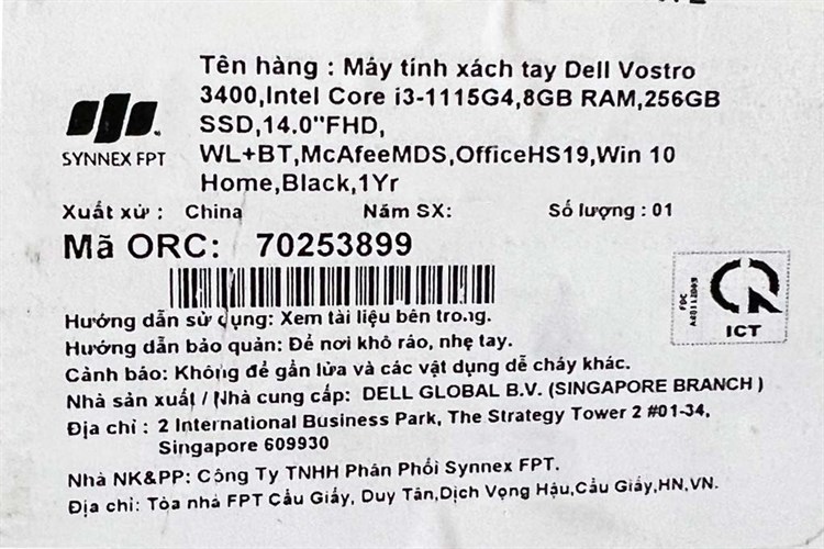 Laptop Dell Vostro 3400 i3 1115G4/8GB/256GB/OfficeH&S 2019/Win10 (70253899) Màu Đen