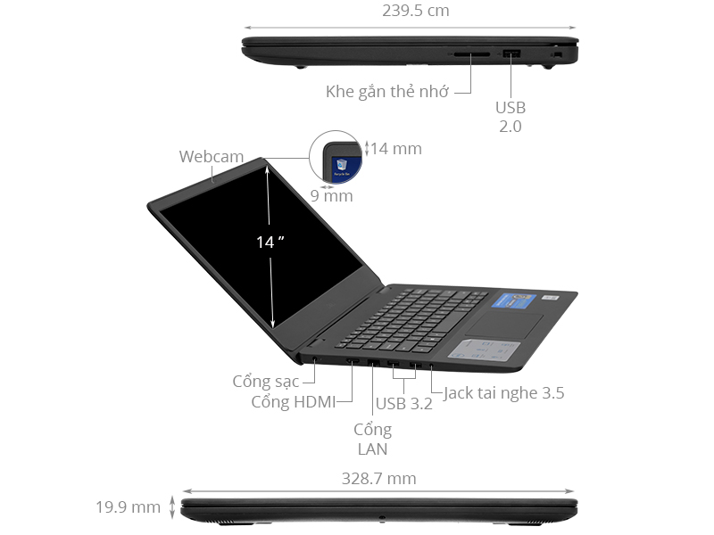 Laptop Dell Vostro 3400 i5 1135G7/8GB/256GB//OfficeH&S 2019/Win10 (70253900)