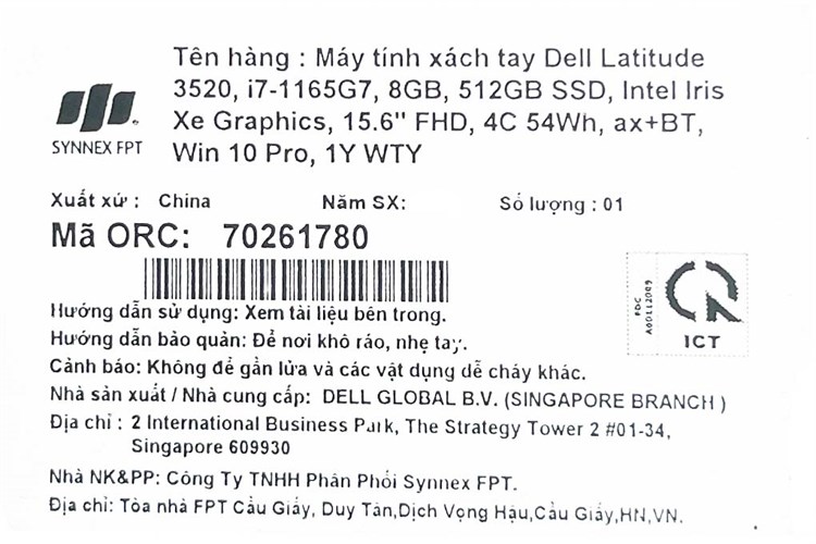 Laptop Dell Latitude 3520 i7 1165G7/8GB/512GB/Win10 Pro (70261780) Màu Đen