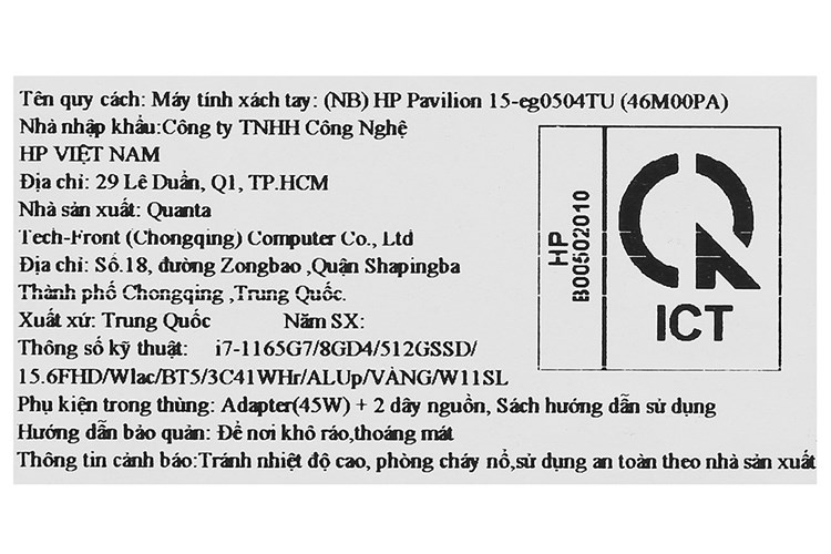 Laptop HP Pavilion 15 eg0504TU i7 1165G7/8GB/512GB/Win11 (46M00PA) Màu Vàng