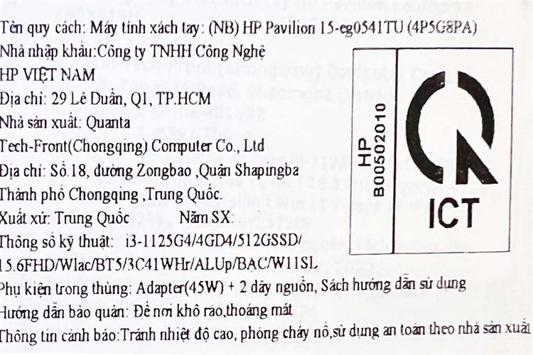 Laptop HP Pavilion 15 eg0541TU i3 1125G4/4GB/512GB/Win11 (4P5G8PA) Màu Bạc