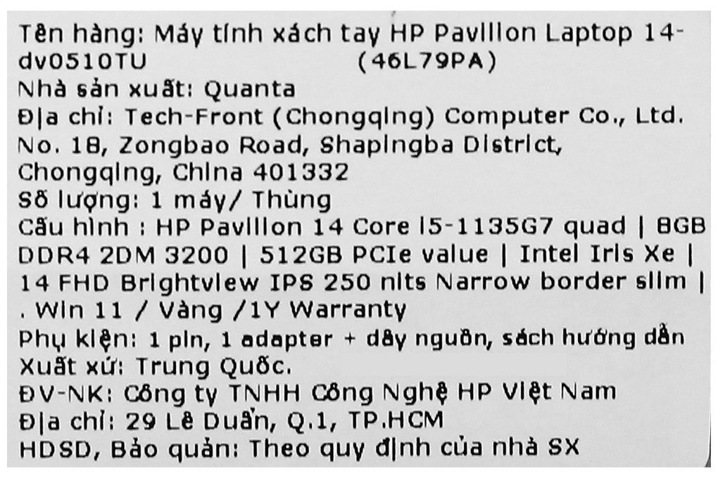 Laptop HP Pavilion 14 dv0510TU i5 1135G7/8GB/512GB/Win11 (46L79PA) - 12