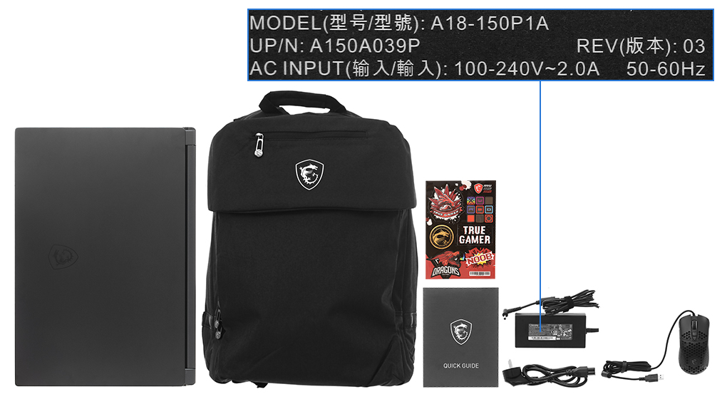 Bộ sản phẩm gồm: Dây nguồn ( 2 dây ) , Sách hướng dẫn, Thùng máy, Sạc Laptop MSI