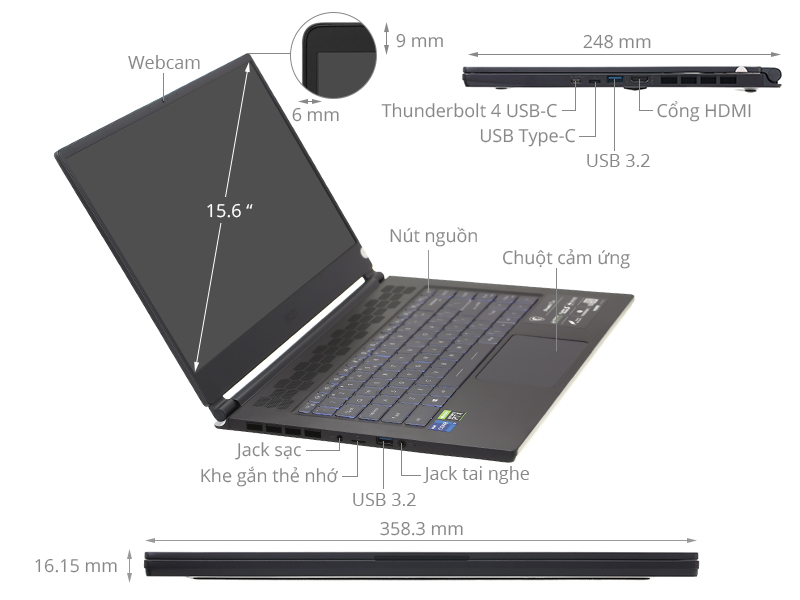 MSI Gaming Stealth 15M A11UEK i7 11375H/16GB/512GB/6GB RTX3060 Max-Q/144Hz/Balo/Chuột/Win10 (254VN)