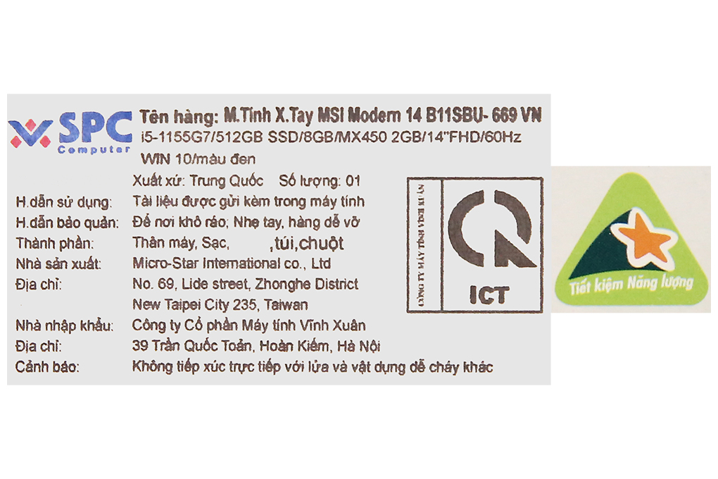 Mua laptop MSI Modern 14 B11SBU i5 1155G7/8GB/512GB/2GB MX450/Túi/Chuột/Win10 (669VN)