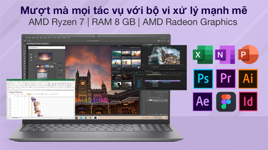 Laptop Dell Inspiron 15 5515 R7 5700U/8GB/512GB/Office H&S2019/Win10 (N5R75700U104W)