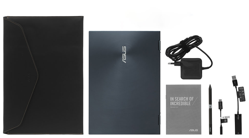 Bộ sản phẩm gồm: Sách hướng dẫn, Bao da, Bút cảm ứng, Thùng máy, Cáp ( Type C to 3.5mm ) , Adapter chuyển ( USB to LAN ) , Sạc Laptop Asus