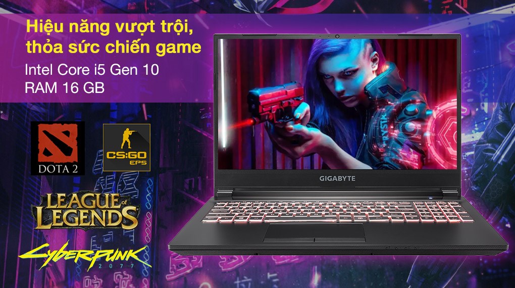 Laptop Gigabyte Gaming G5 i5 10500H/16GB/512GB/6GB RTX3060/144Hz/Win11 (KC-5S11130SB)