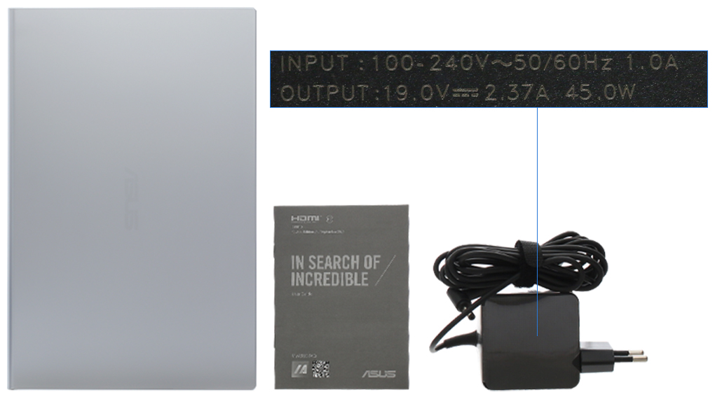 Bộ sản phẩm gồm: Sách hướng dẫn, Thùng máy, Sạc Laptop Asus