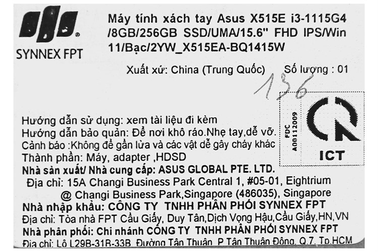 Laptop Asus VivoBook X515EA i3 1115G4/8GB/256GB/Win11 (BQ1415W) Màu Bạc