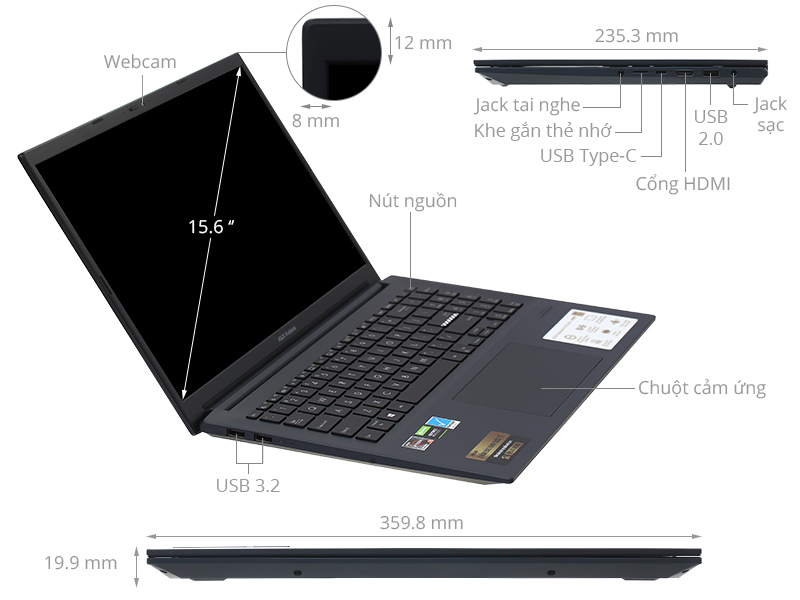 Asus VivoBook Pro 15 OLED M3500QC R5 5600H/8GB/512GB/4GB RTX3050/Win10 (L1105T)