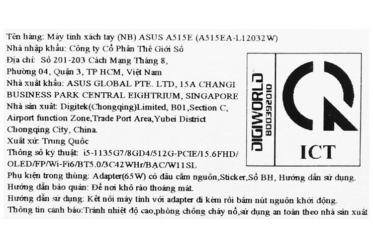 Laptop Asus VivoBook A515EA OLED i5 1135G7/8GB/512GB/Win11 (L12032W) Màu Bạc