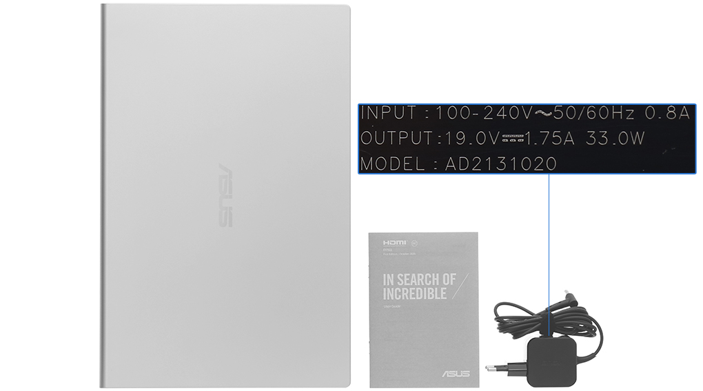 Bộ sản phẩm gồm: Sách hướng dẫn, Thùng máy, Sạc Laptop Asus