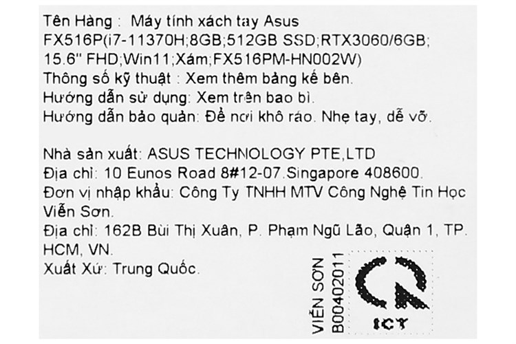 Laptop Asus TUF Gaming FX516PM i7 11370H/8GB/512GB/6GB RTX3060/144Hz/Win11 (HN002W) Màu Xám