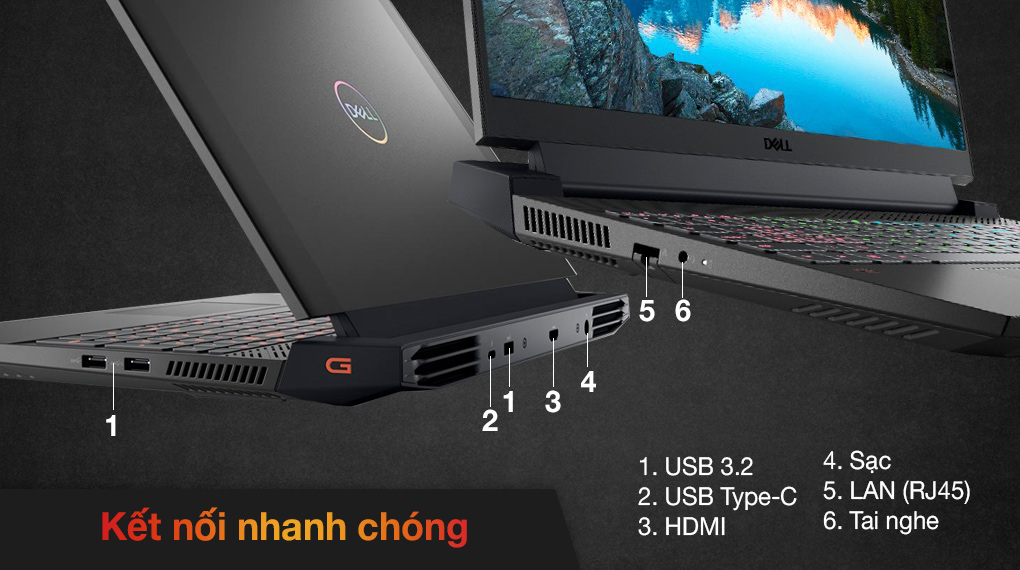 Dell Gaming G15 5511 i5 11400H (70266676) - Cổng kết nối