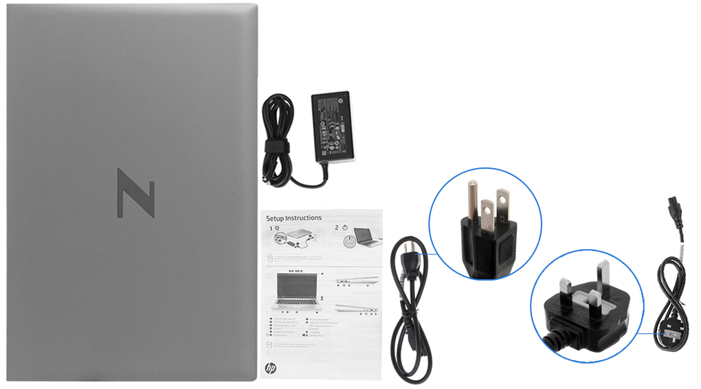 Bộ sản phẩm gồm: Dây nguồn ( 2 dây ) , Sách hướng dẫn, Thùng máy, Sạc Laptop HP