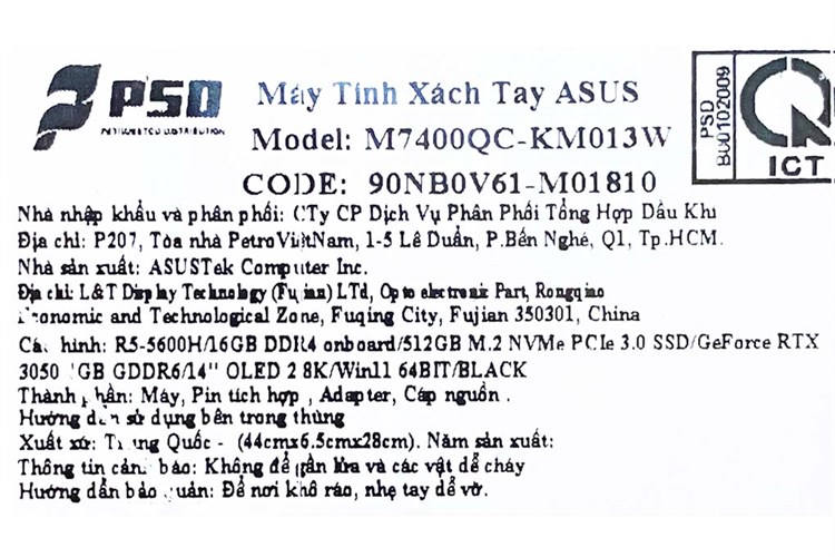 Laptop Asus VivoBook Pro 14x OLED M7400QC R5 5600H/16GB/512GB/4GB RTX3050/90Hz/Win11 (KM013W) Màu Đen