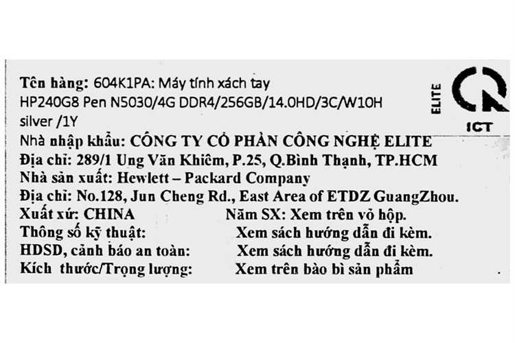 Laptop HP 240 G8 N5030/4GB/256GB/Win10 (604K1PA) Màu Bạc