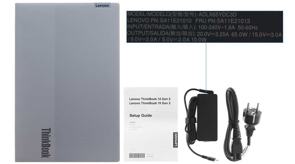Bộ sản phẩm gồm: Dây nguồn, Sách hướng dẫn, Thùng máy, Sạc Laptop Lenovo ( 65W USB-C )
