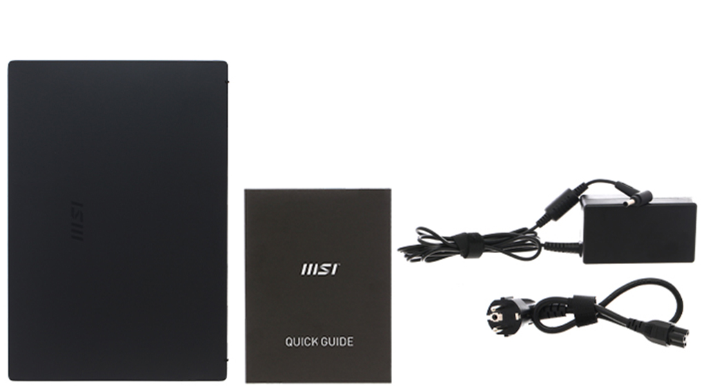 Bộ sản phẩm gồm: Dây nguồn, Bao da ( Túi chống sốc trong thùng máy ) , Chuột, Thùng máy, Sạc Laptop MSI
