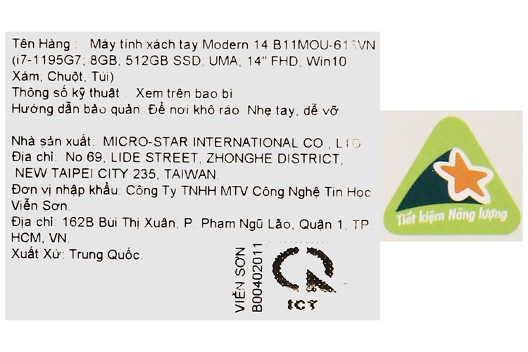 Laptop MSI Modern 14 B11MOU i7 1195G7/8GB/512GB/Túi/Chuột/Win10 (618VN) Màu Xám