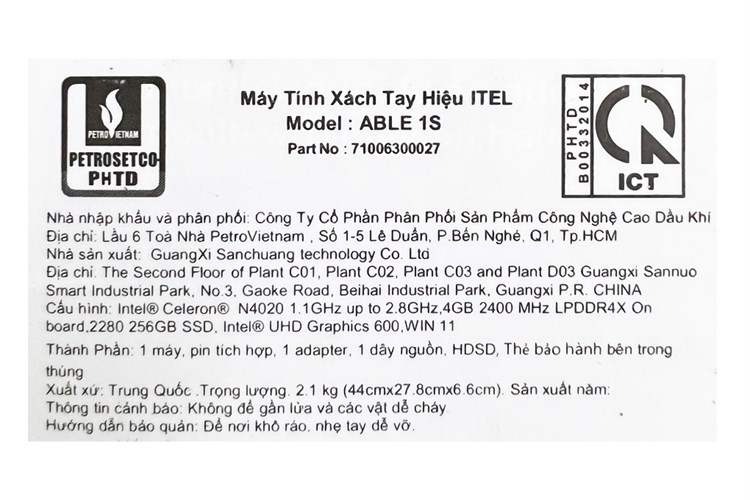 Laptop itel ABLE 1S N4020/4GB/256GB/Win11 (71006300027) Màu Xám