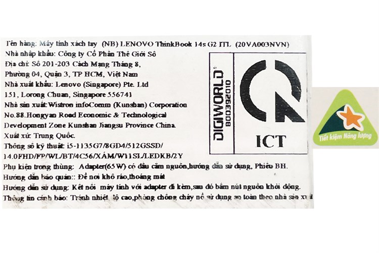 Laptop Lenovo ThinkBook 14s G2 ITL i5 1135G7/8GB/512GBWin11 (20VA003NVN) Màu Xám