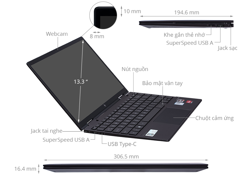 Laptop HP Envy x360 Convert 13 ay1057AU R5 5600U/8GB/256GB/Touch/Pen/Win11 (601Q9PA)