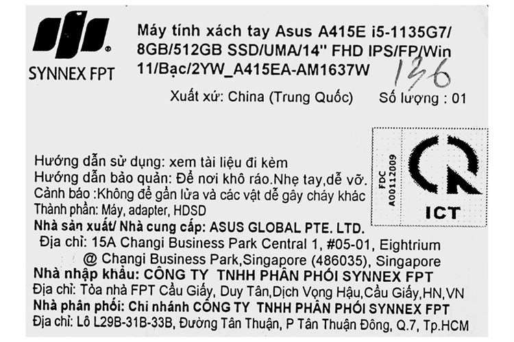 Laptop Asus VivoBook A415EA i5 1135G7/8GB/512GB/Win11 (AM1637W) Màu Bạc