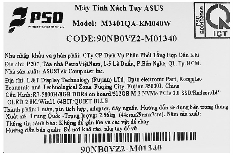 Laptop Asus VivoBook Pro 14 OLED M3401QA R7 5800H/8GB//512GB/90Hz/Win11 (KM040W) Màu Xanh đen