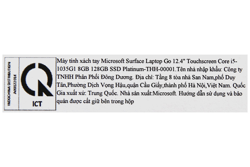 Surface Laptop Go i5 1035G1/8GB/128GB/Touch/Win10 Màu Bạc