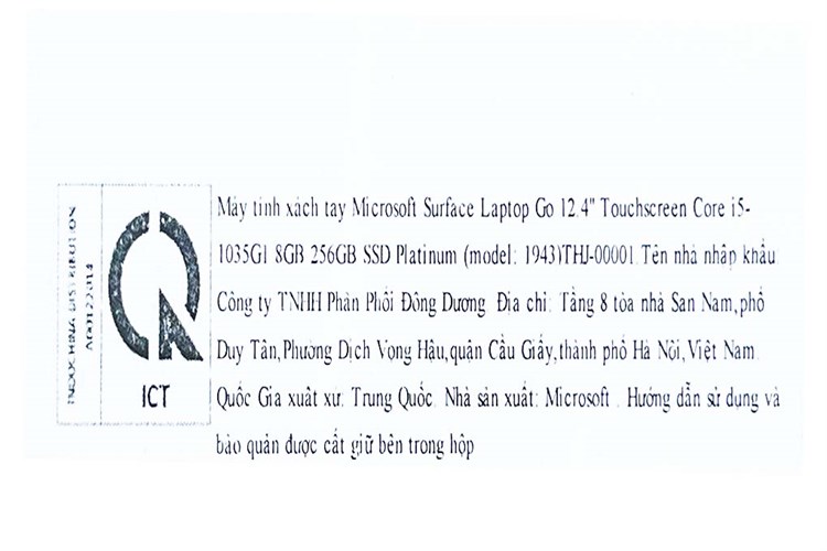 Surface Laptop Go i5 1035G1/8GB/256GB/Touch/Win10 (THJ-00001) Màu Bạc