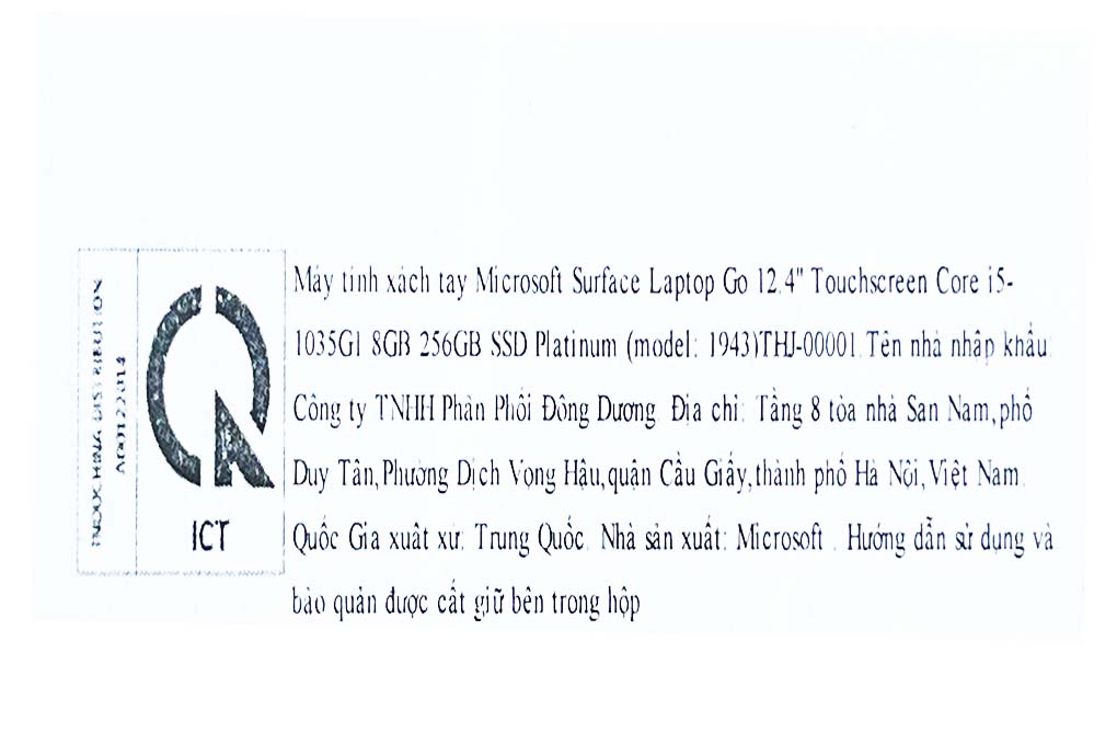 Surface Laptop Go i5 1035G1/8GB/256GB/Touch/Win10 (THJ-00001) Màu Bạc